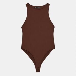 Zara Brown Scoop Neck Sleeveless Bodysuit